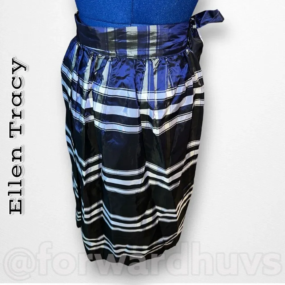 Vintage Ellen Tracy Blue Plaid Silk Taffeta Wrap Skirt Size 13